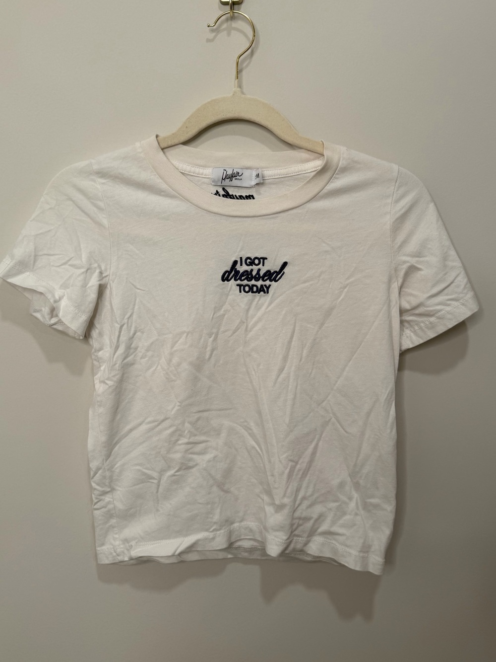The Mayfair Group White I Got Dressed Today Graphic Tee Womens Size S/M